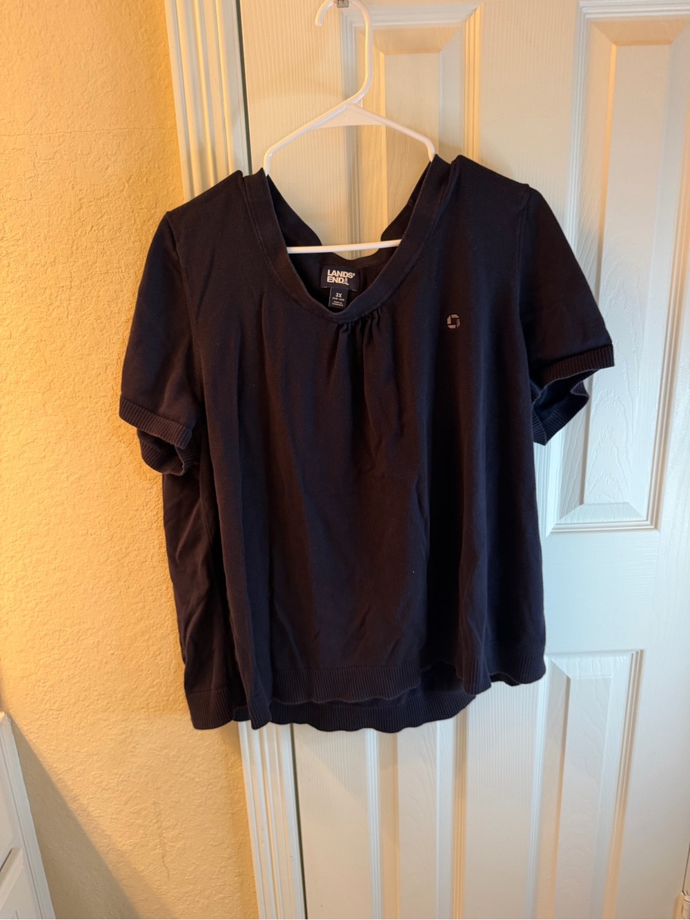 Lands' End Short Sleeve Knit Top in Navy